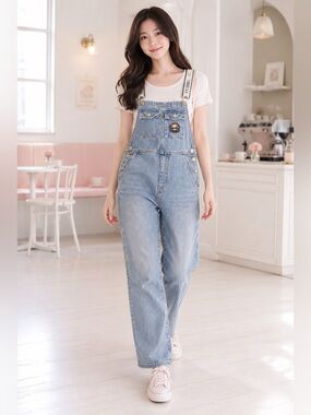 Teenie Weenie Bear Denim Overalls Blue Korean Kawaii Y2K S
